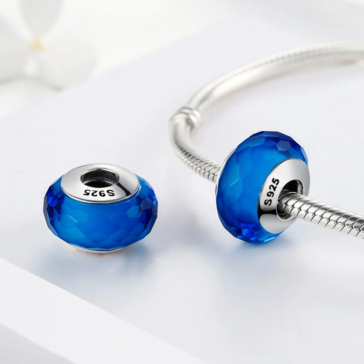 Pandora Style Blå Fasett Murano Glass Perle Charm - SCZ037