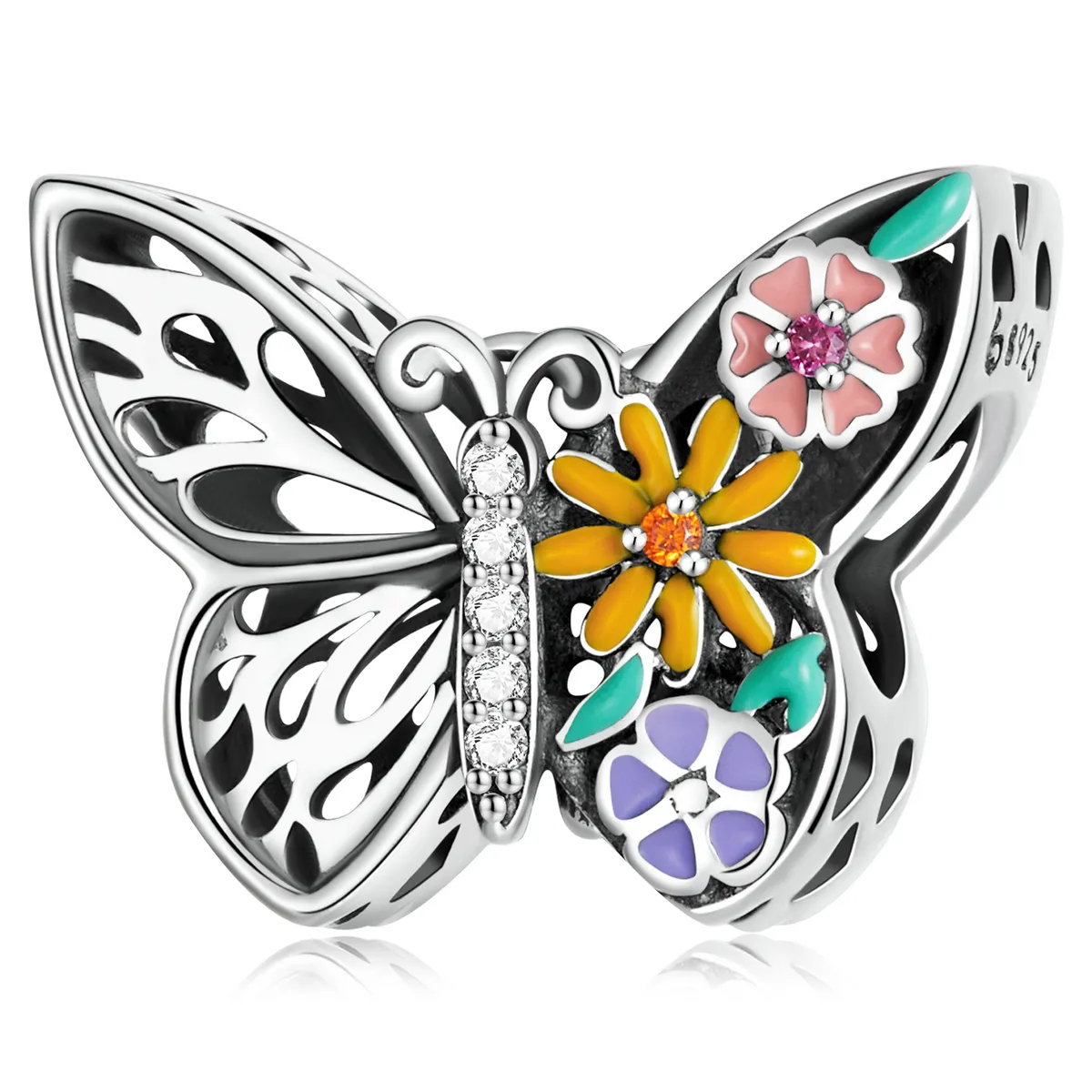 Pandora Style Flower Butterfly Charm - BSC588