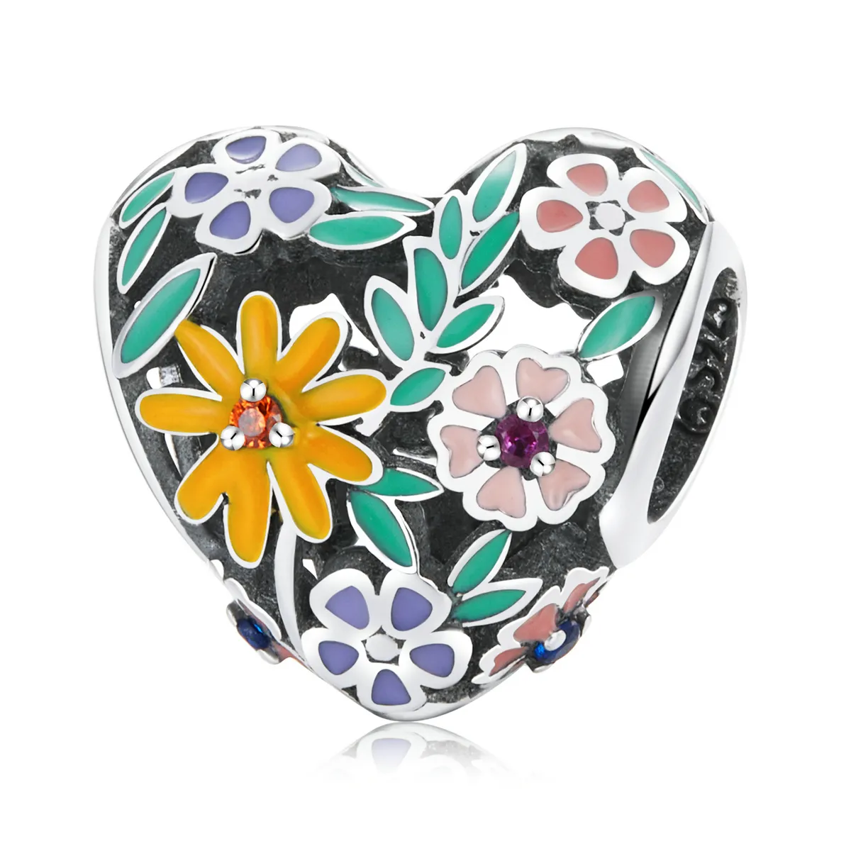 Pandora Style Flower Heart Charm - BSC590