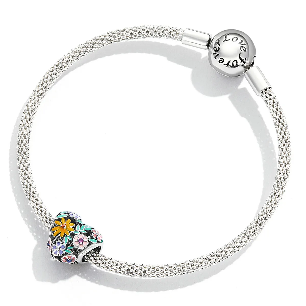 Pandora Style Flower Heart Charm - BSC590