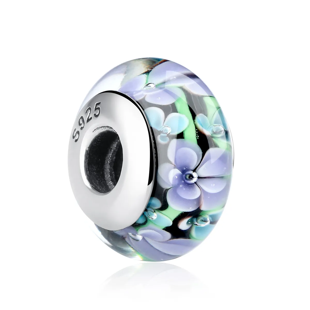 Pandora Style Lilla Blomster Murano Glass Charm - SCZ009