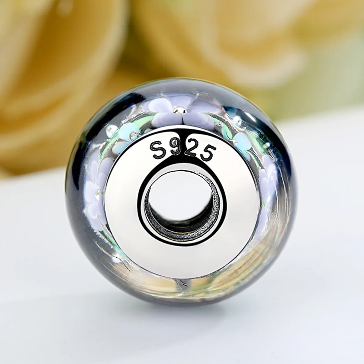 Pandora Style Lilla Blomster Murano Glass Charm - SCZ009