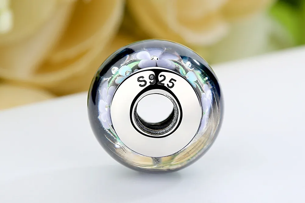 Pandora Style Lilla Blomster Murano Glass Charm - SCZ009