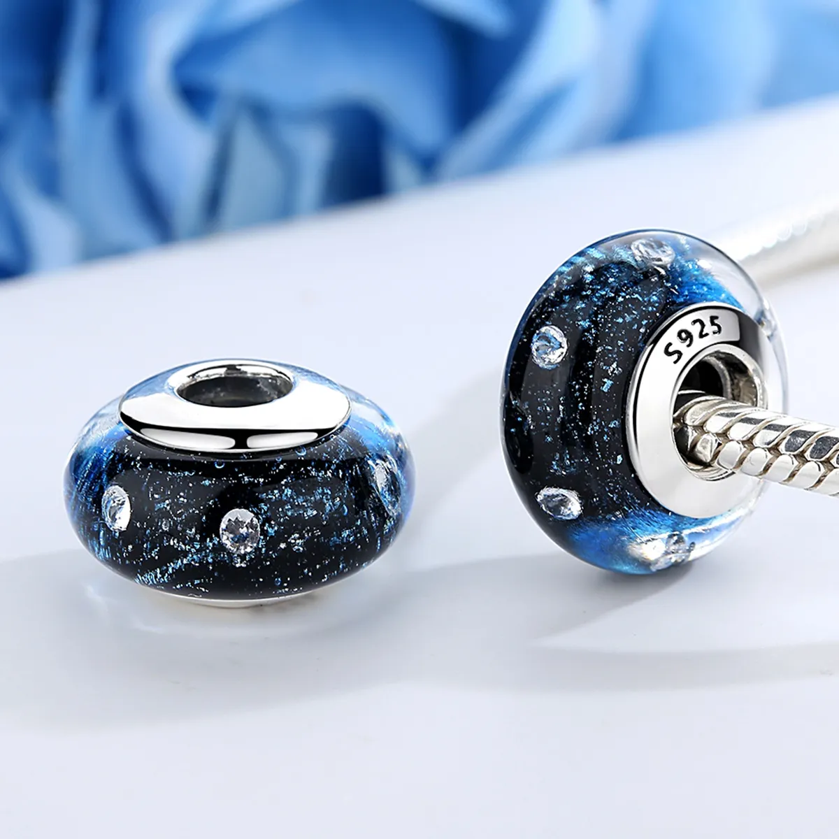 Pandora Style Midnight Bubbling med gjenget Murano Glass Charm - SCZ028