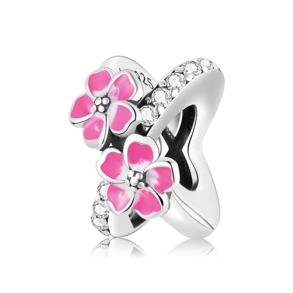 pandora style pink flowers spacer charm scc2139