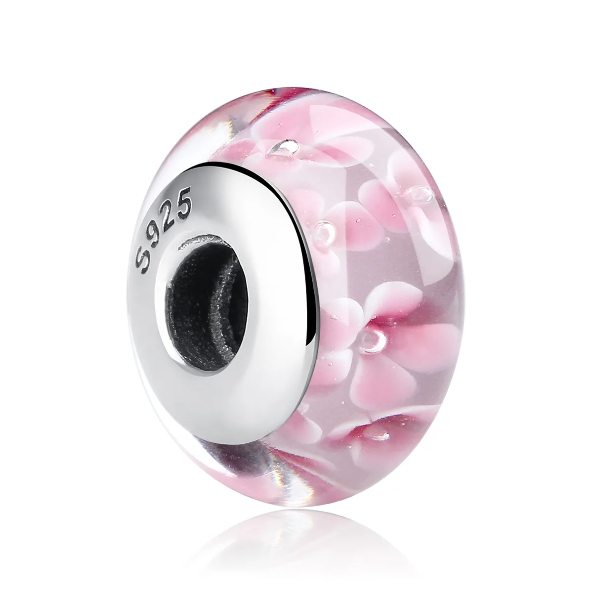 pandora style rosa blomster murano glass charm scz008