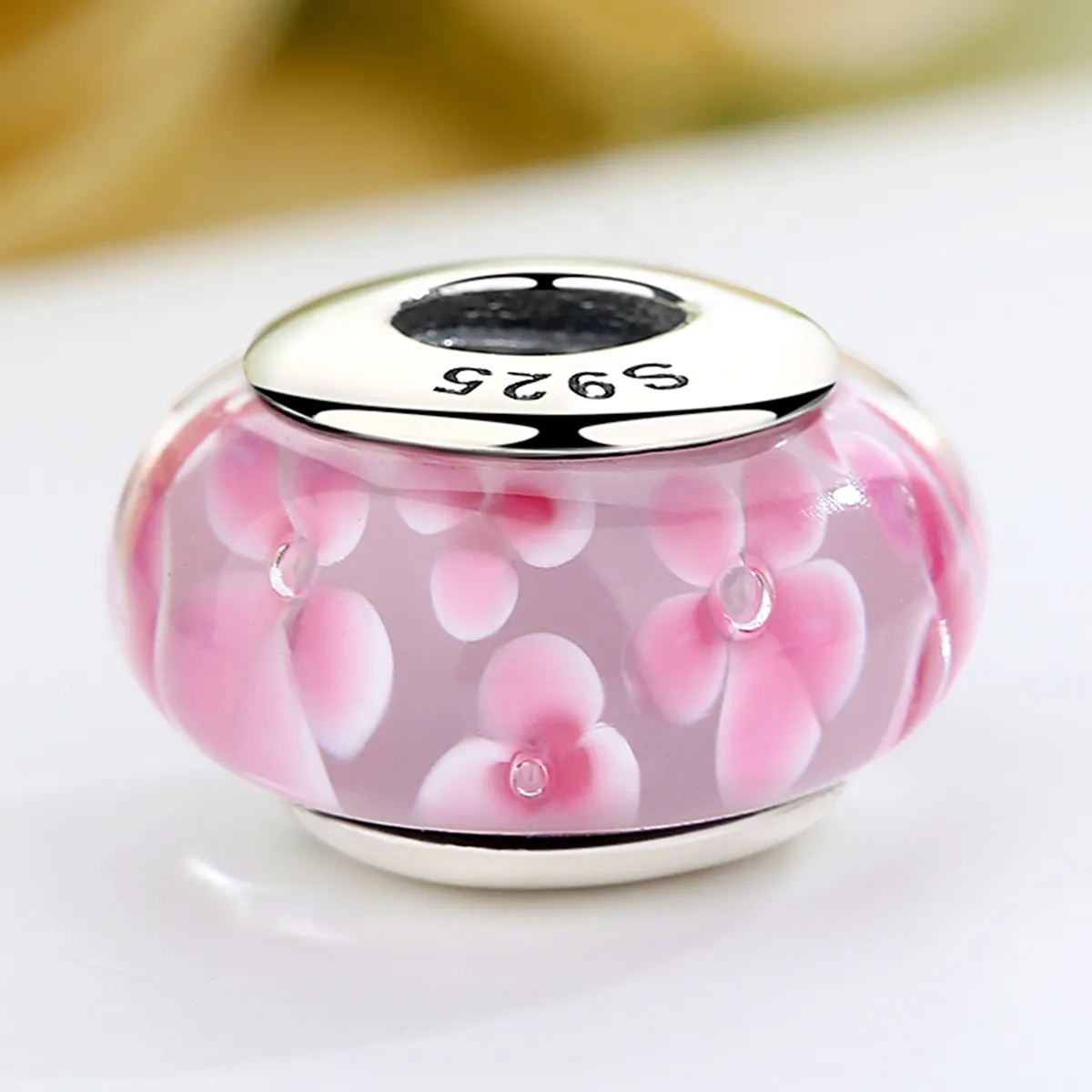 Pandora Style Rosa Blomster Murano Glass Charm - SCZ008