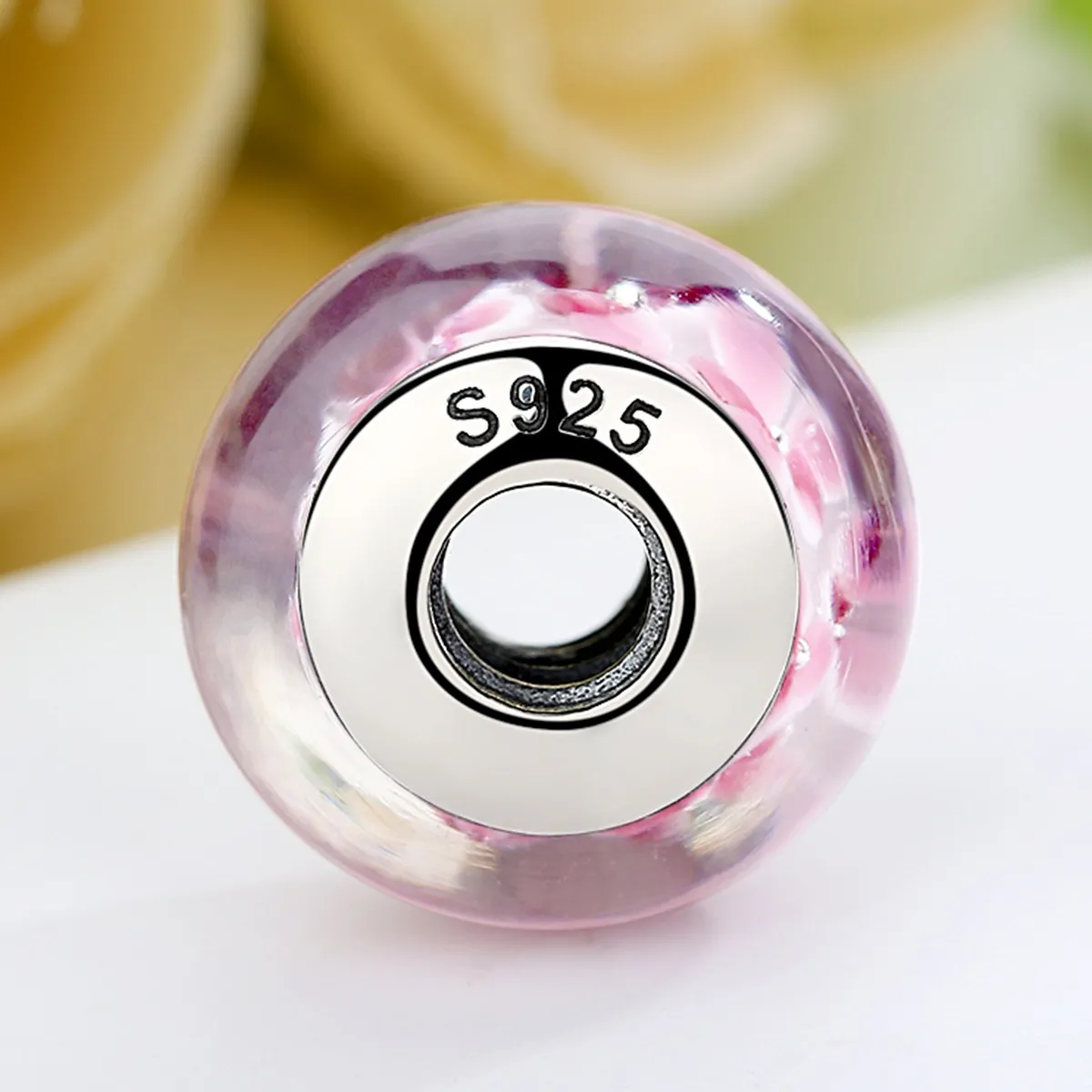 Pandora Style Rosa Blomster Murano Glass Charm - SCZ008