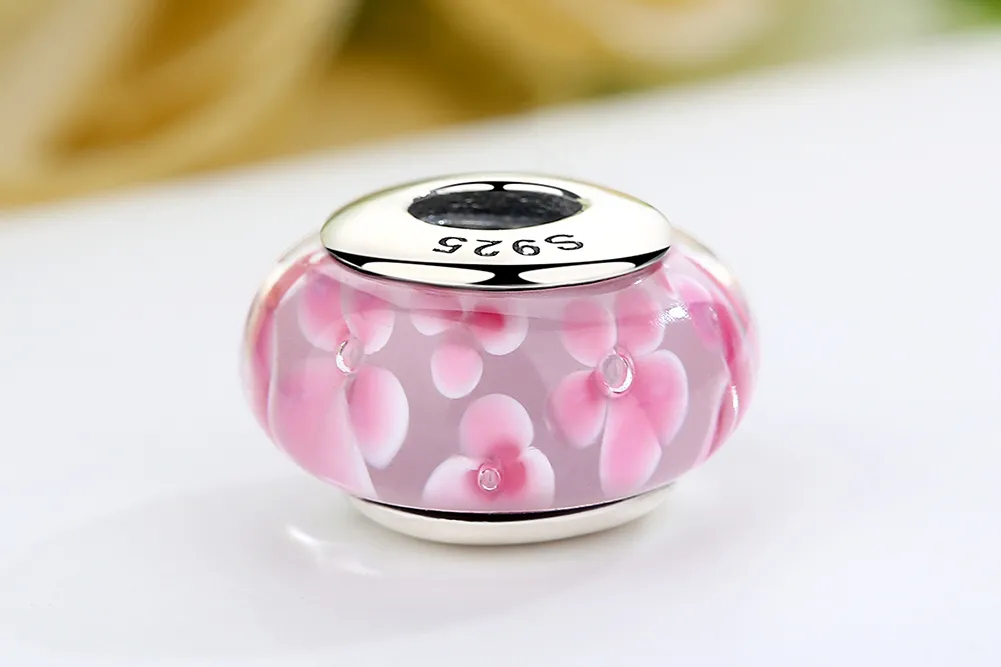 Pandora Style Rosa Blomster Murano Glass Charm - SCZ008