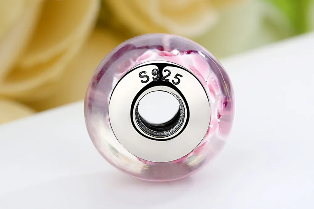 Pandora Style Rosa Blomster Murano Glass Charm - SCZ008