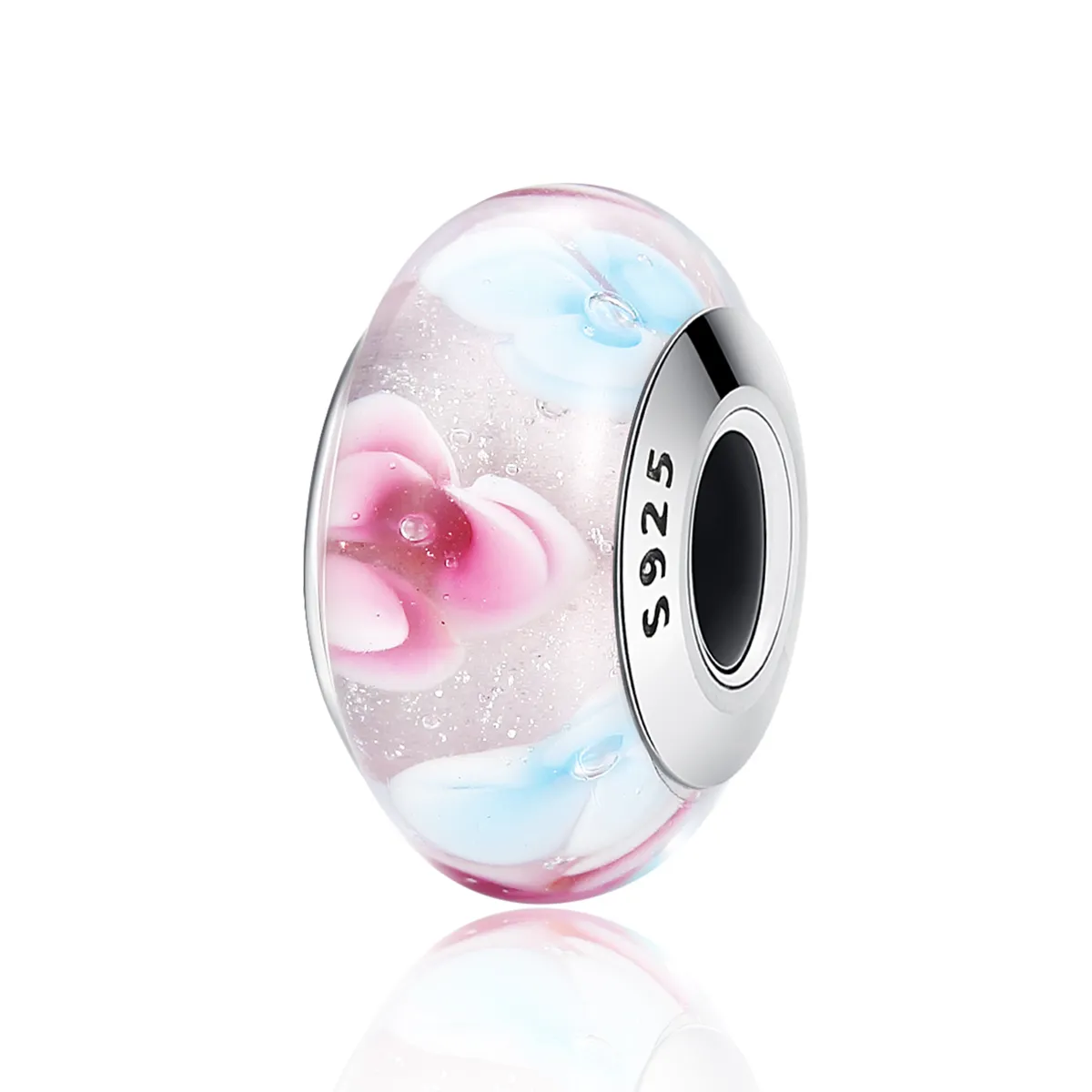 pandora style rosa blomster murano glass charm scz056