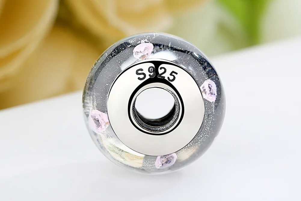 Pandora Style White Murano Glass Pink Stones Charm - SCZ004