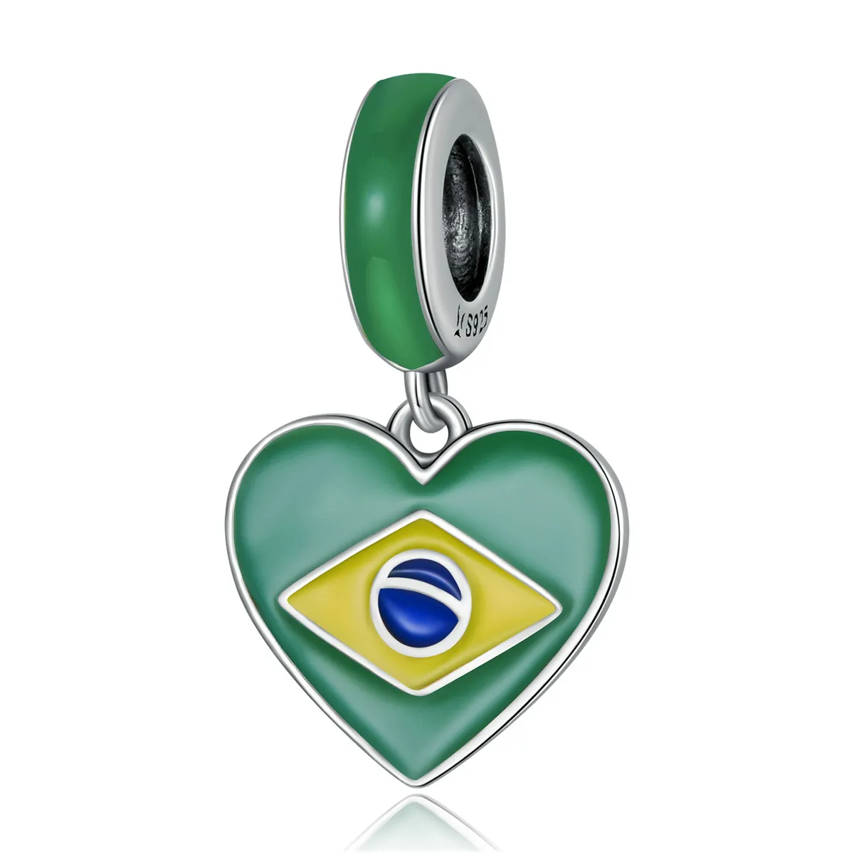 Pandora Style Brasil-flagg med kjærlighetshjerte dingler - SCC2084