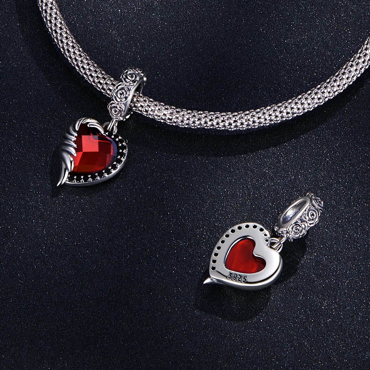 Pandora Style Heart of Roses Dangle - SCC2406