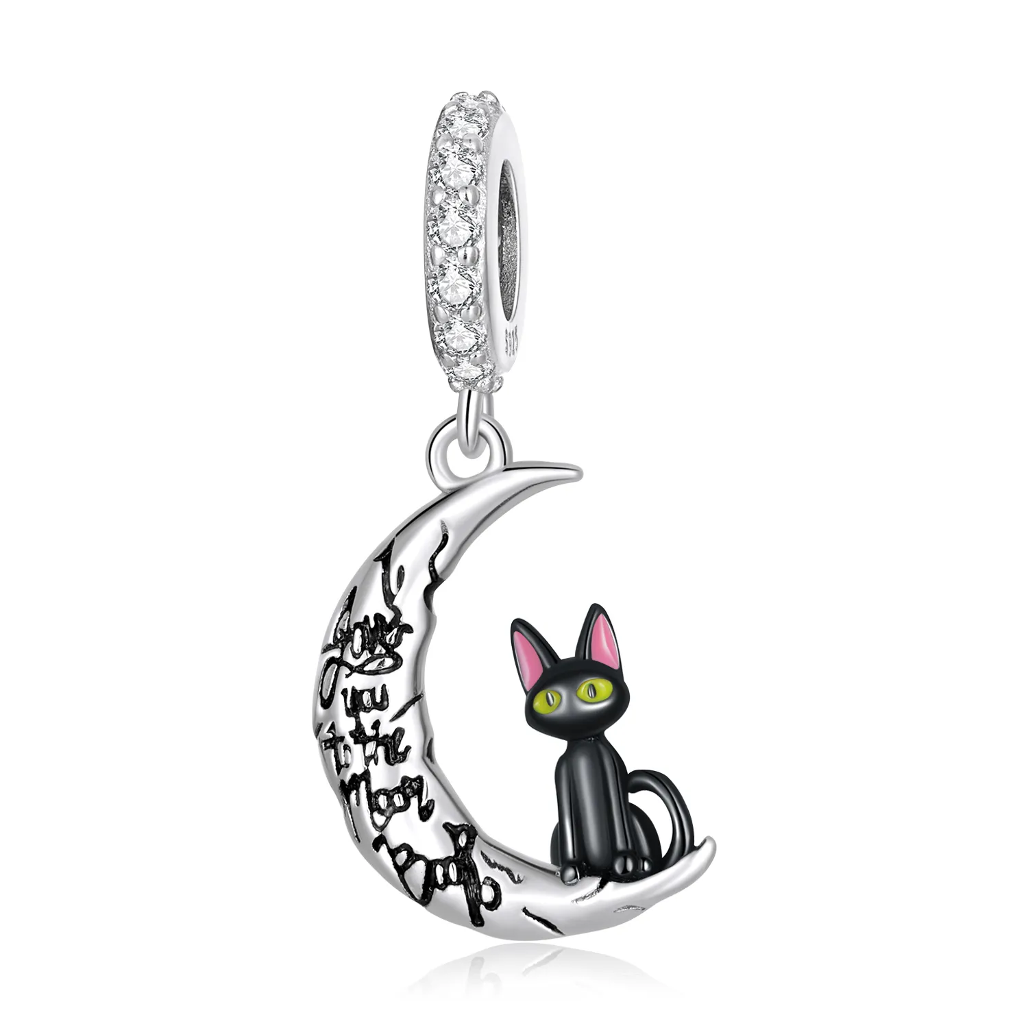 Pandora Style Moon Black Cat Dangle - SCC2218