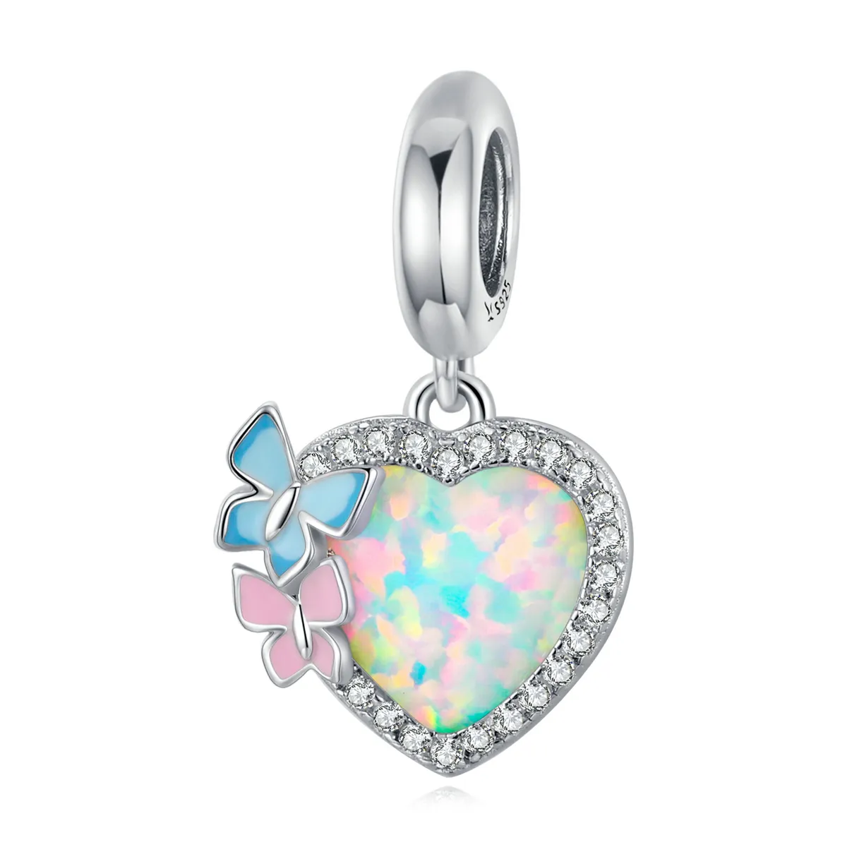 Pandora Style Opal Heart Butterfly Dingle - SCC2101