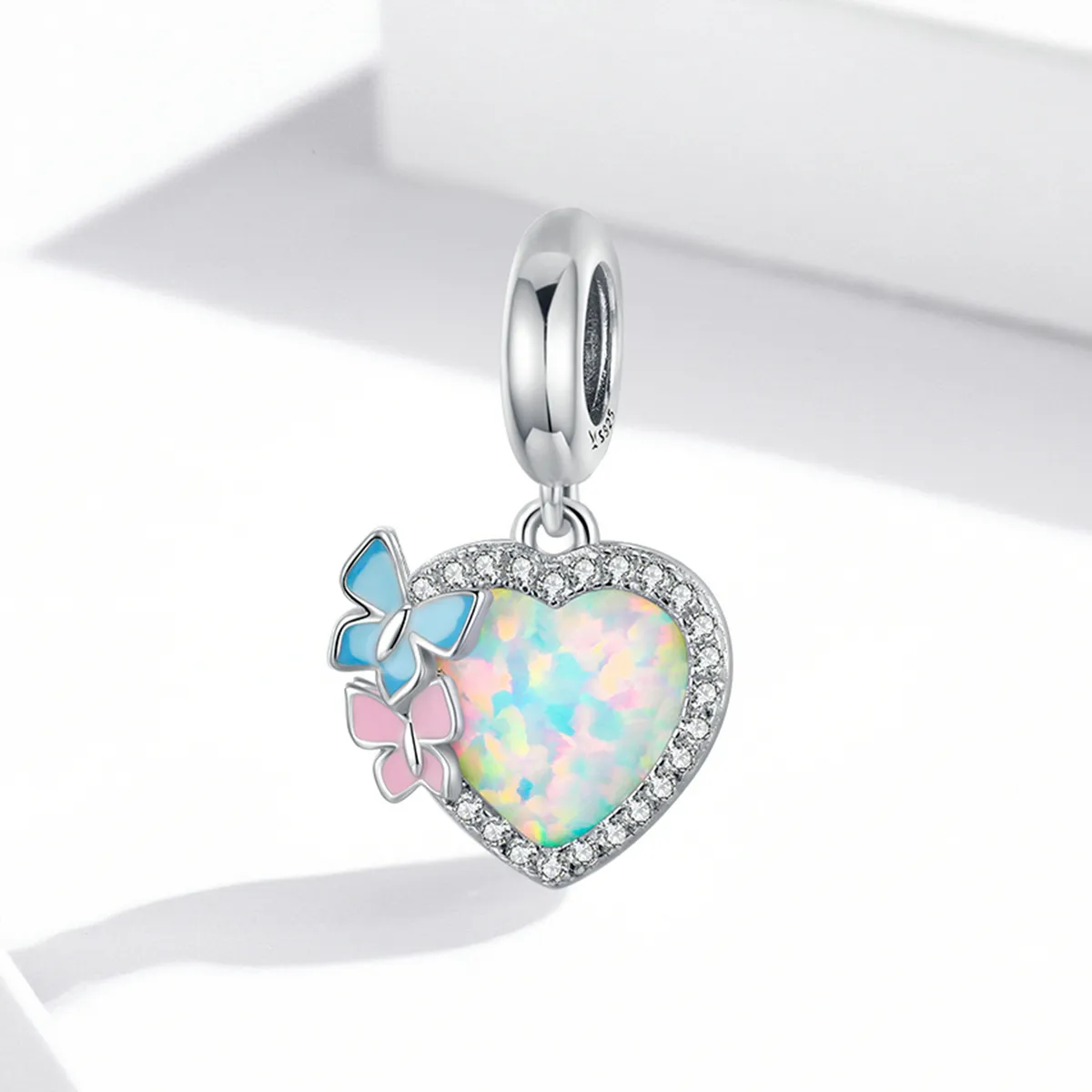 Pandora Style Opal Heart Butterfly Dingle - SCC2101