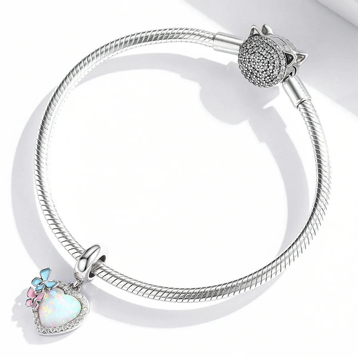 Pandora Style Opal Heart Butterfly Dingle - SCC2101