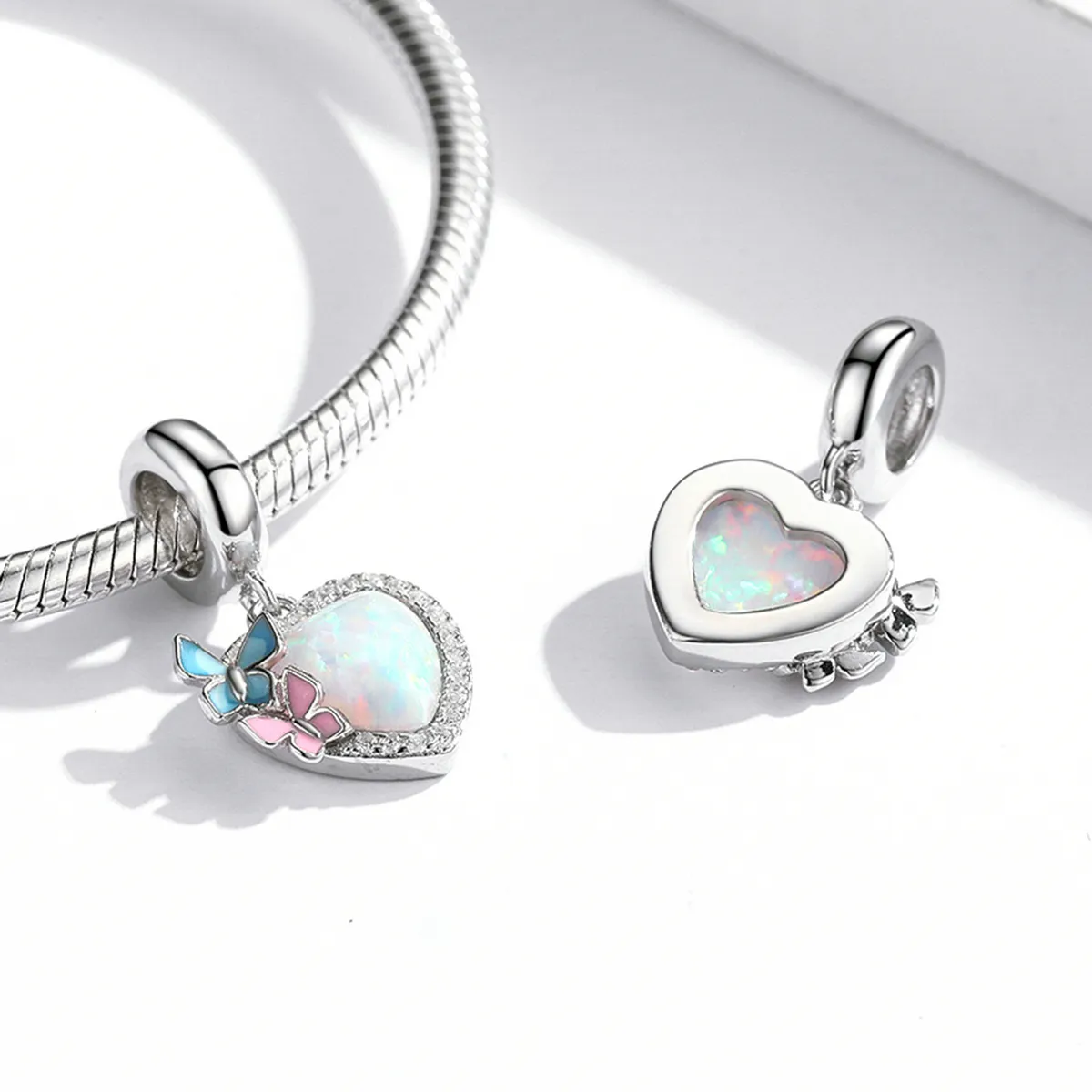 Pandora Style Opal Heart Butterfly Dingle - SCC2101