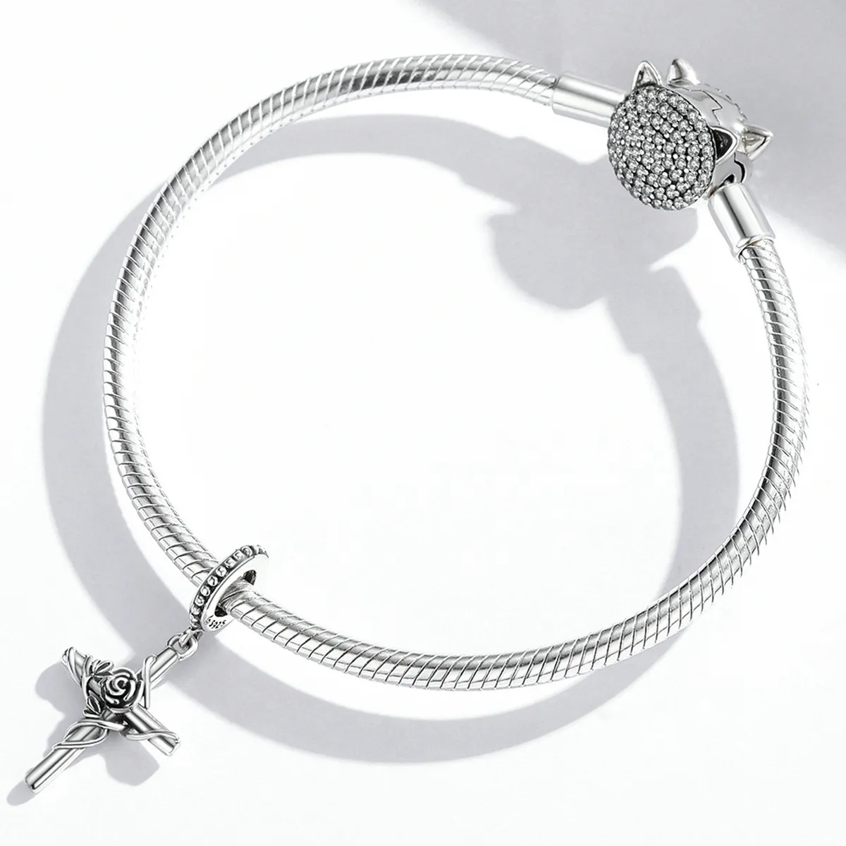 Pandora Style Rose Cross Dangle - BSC526