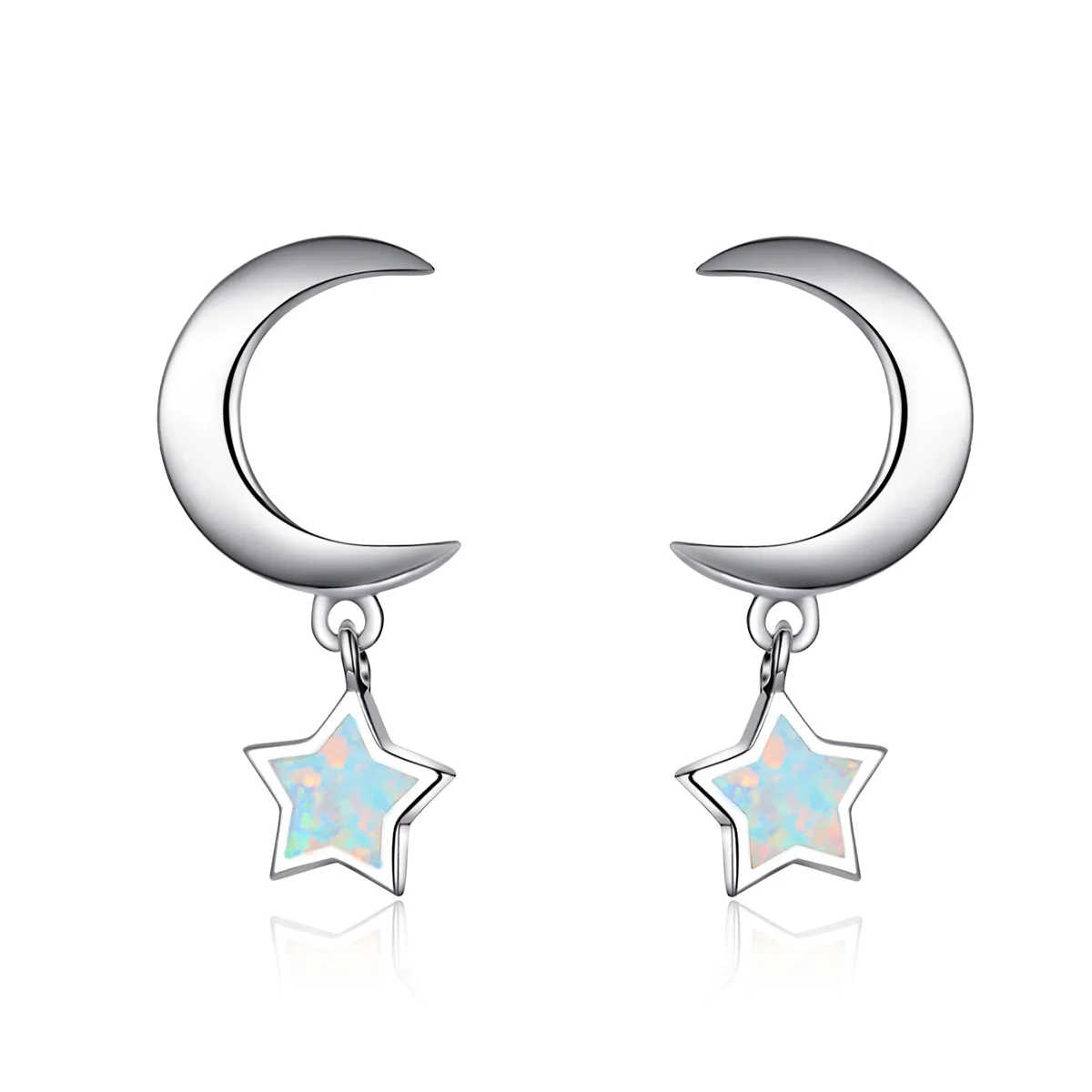 pandora style moon and star opal hengende øredobber sce707