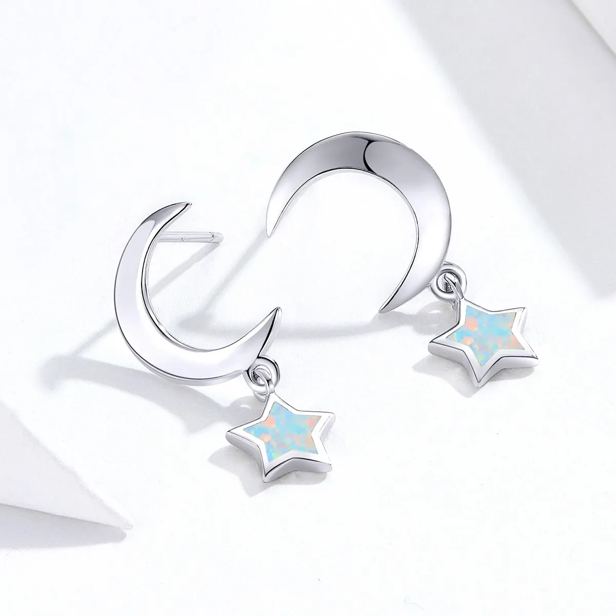 Pandora Style Moon and Star Opal Hanging Earrings - SCE707