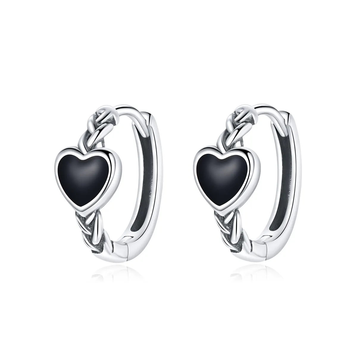 Pandora Style Black Heart Hoop øredobber - BSE456