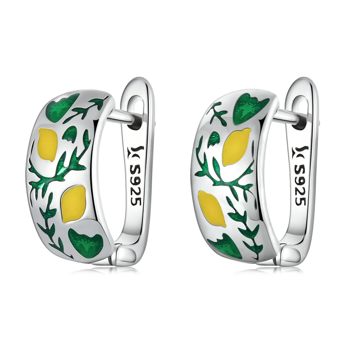 pandora style green leaf sitron hoop øredobber sce1376