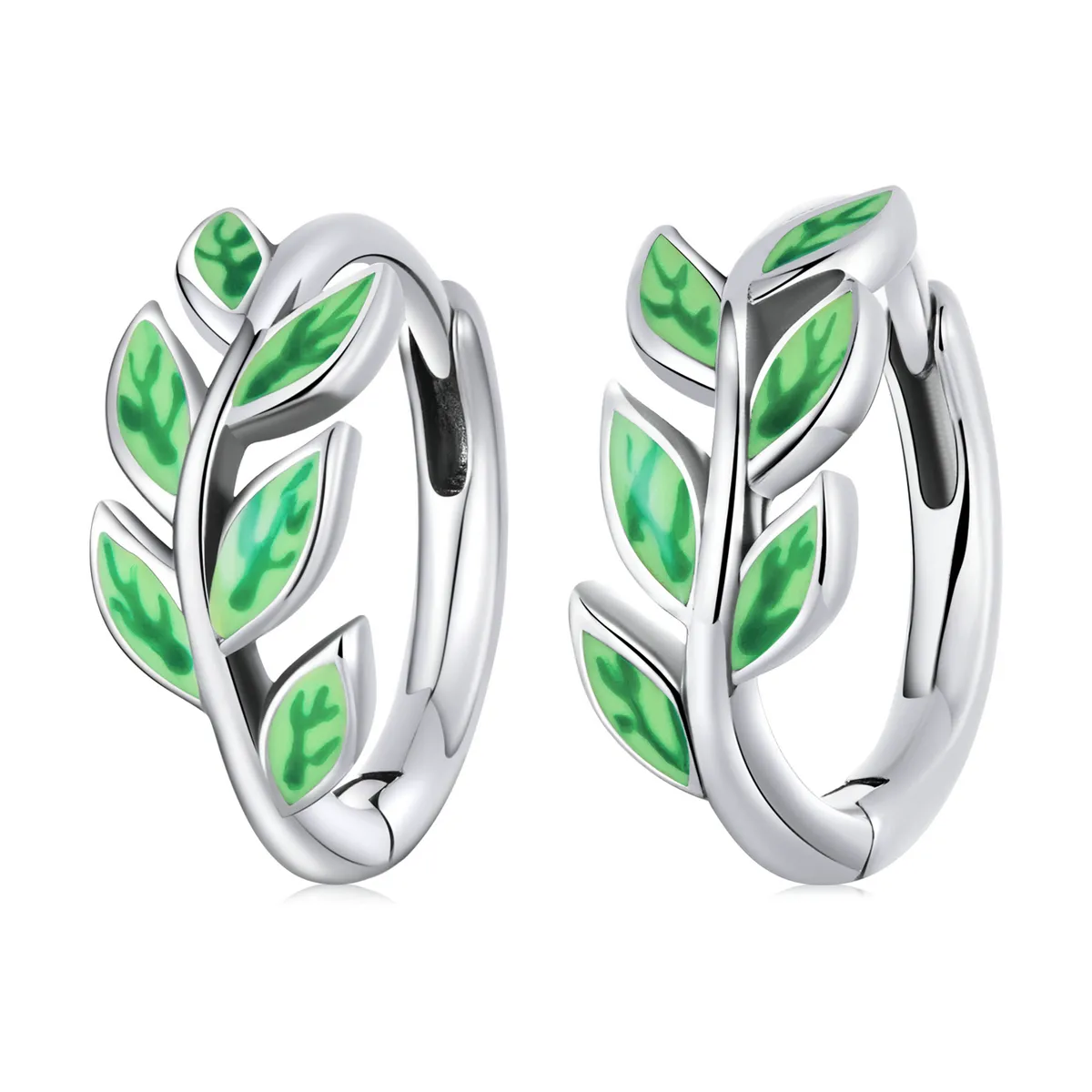 pandora style green leaves hoop øredobber sce1392