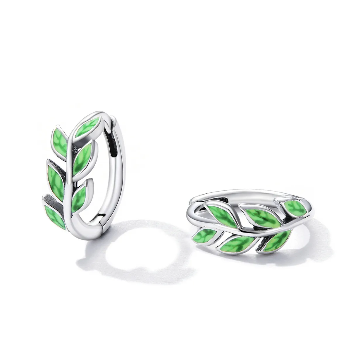 Pandora Style Green Leaves Hoop øredobber - SCE1392