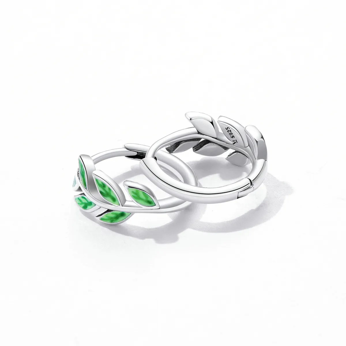 Pandora Style Green Leaves Hoop øredobber - SCE1392