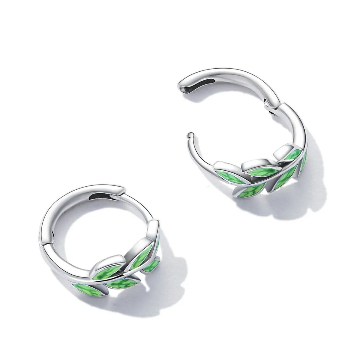 Pandora Style Green Leaves Hoop øredobber - SCE1392