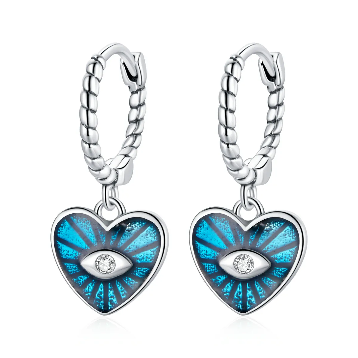 pandora style heart demon eyes sapphire blue hoop øredobber sce1270 bu