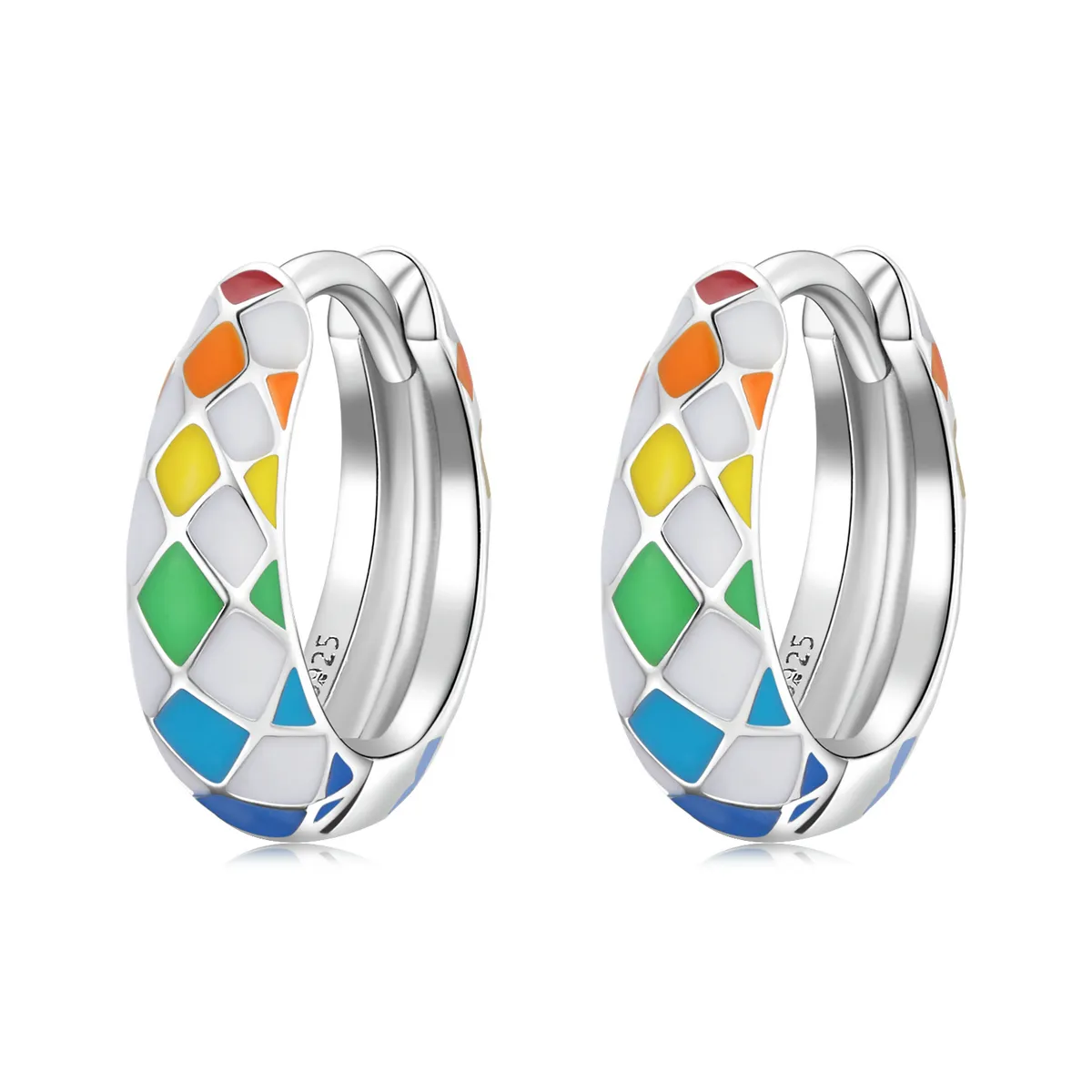 Pandora Style Rainbow Checkerboard Hoop øredobber - SCE1351