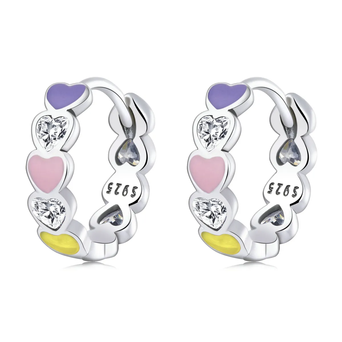 pandora style rainbow heart hoop øredobber sce1342