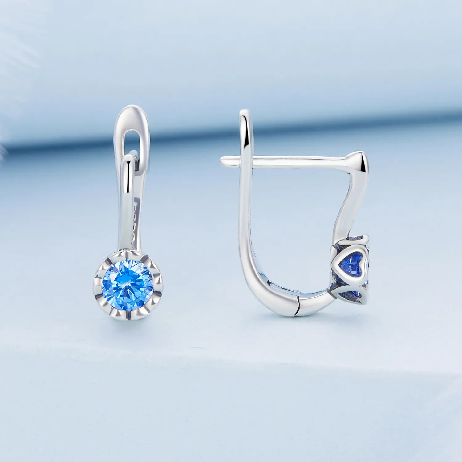 Pandora Style Simple Blue Zirconium Hoop øredobber - BSE686