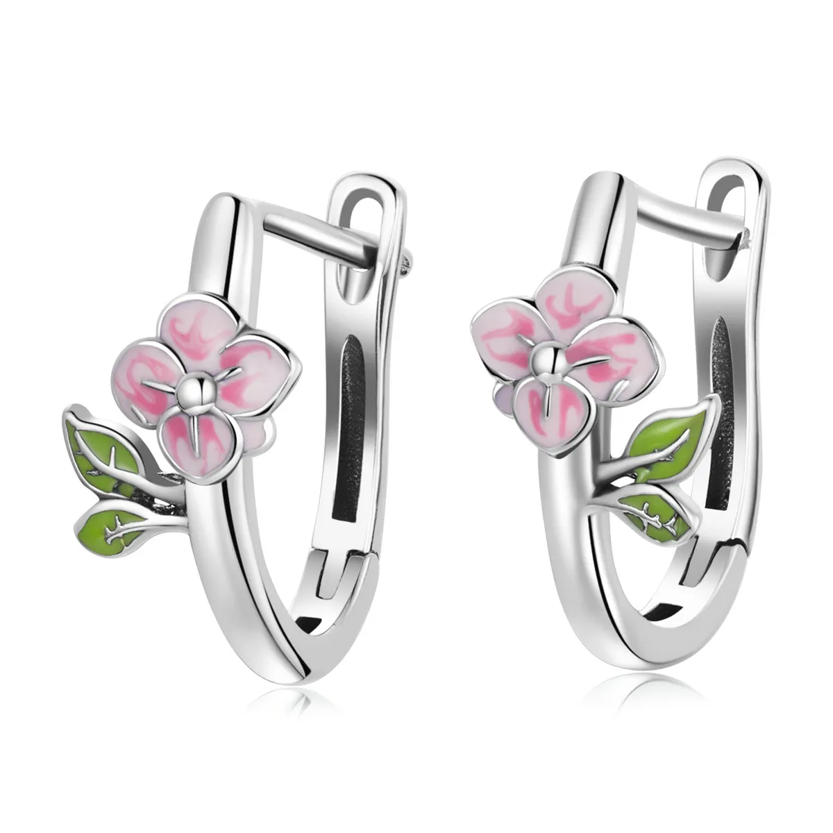 pandora style spring cherry blossoms hoop øredobber sce1287