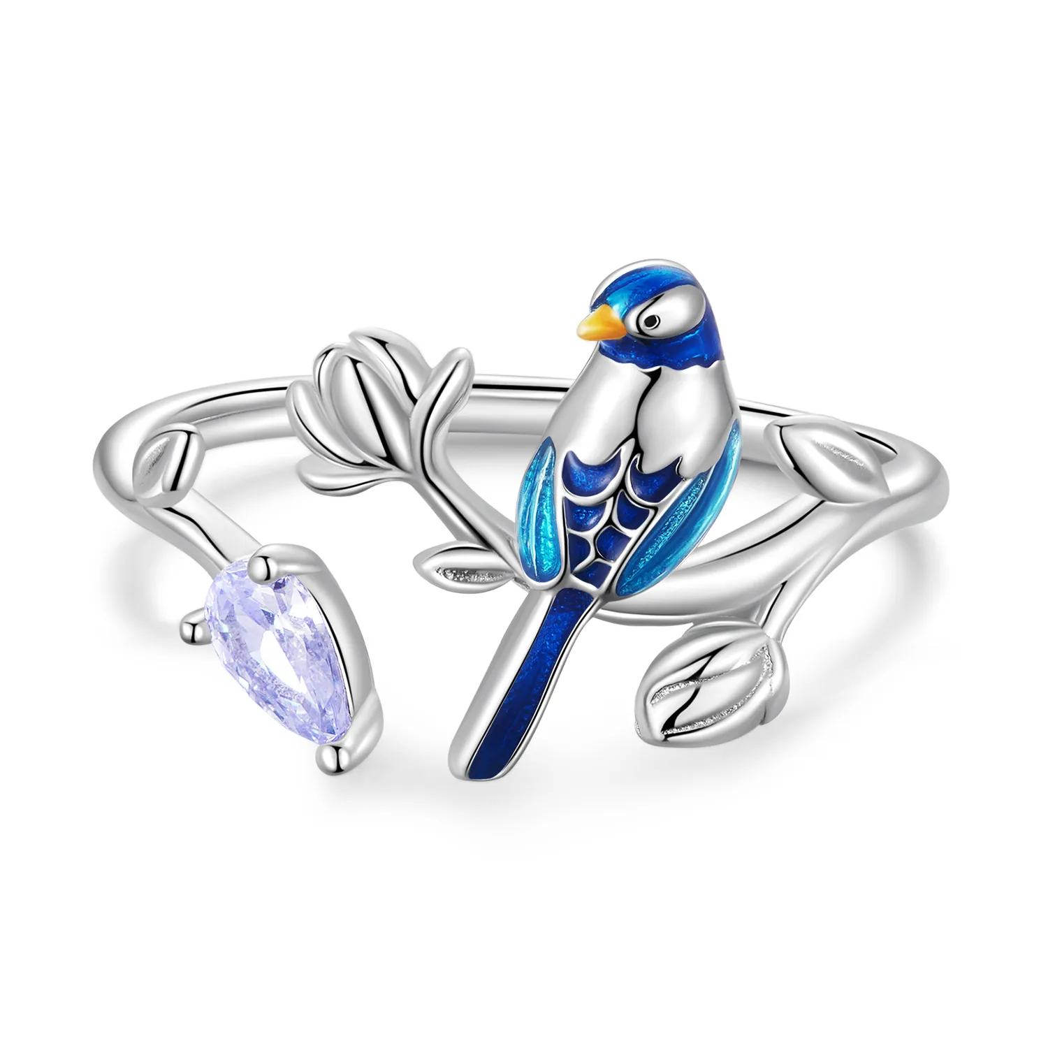 pandora style bird and flower open ring bsr288