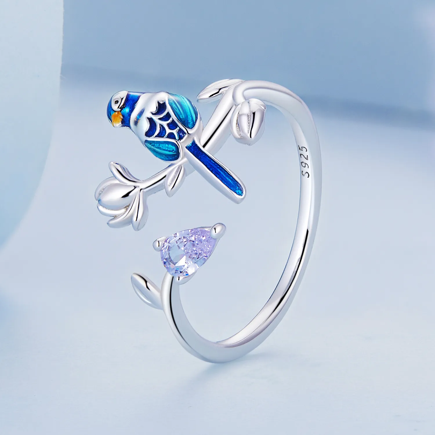 Pandora Style Bird and Flower Open Ring - BSR288