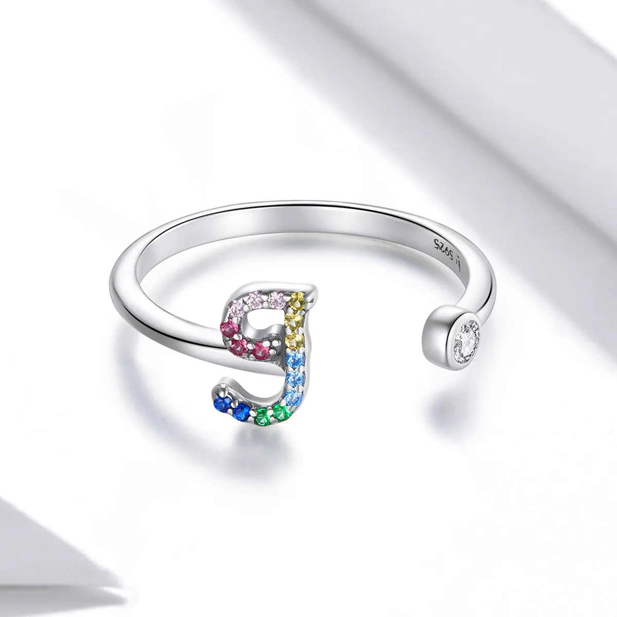 Pandora Style Colorful Letter-J åpen ring - SCR723-J