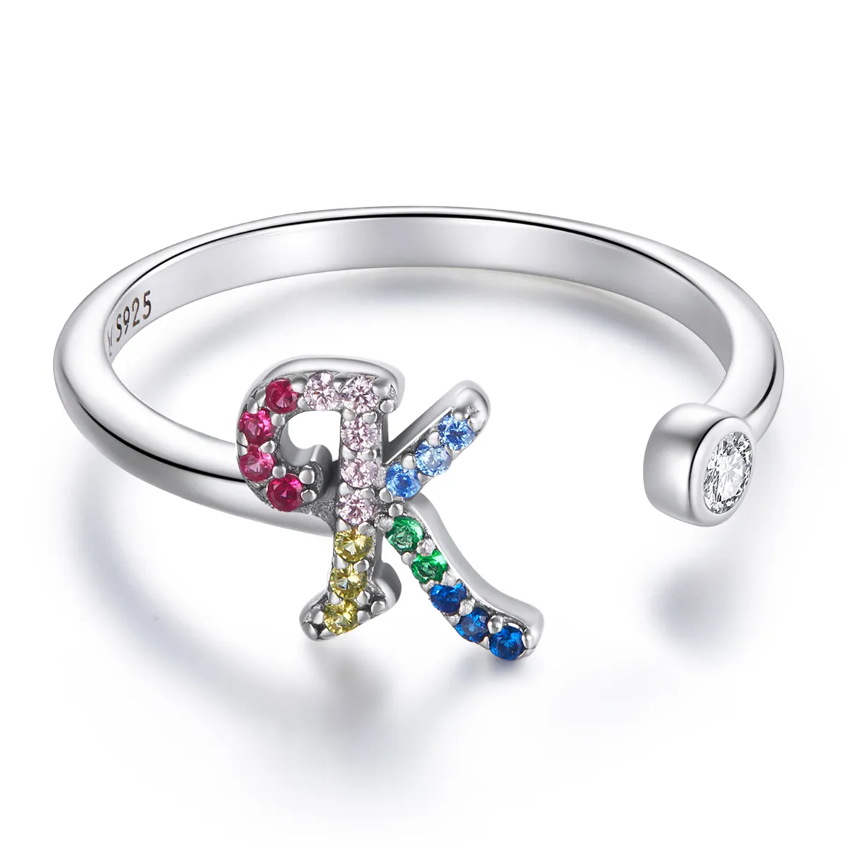 pandora style colorful letter k åpen ring scr723 k