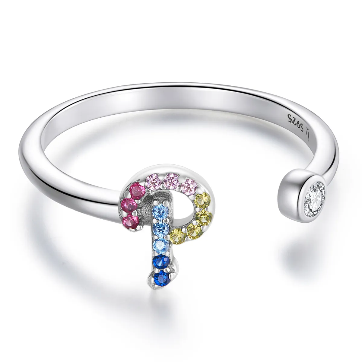 pandora style colorful letter p åpen ring scr723 p