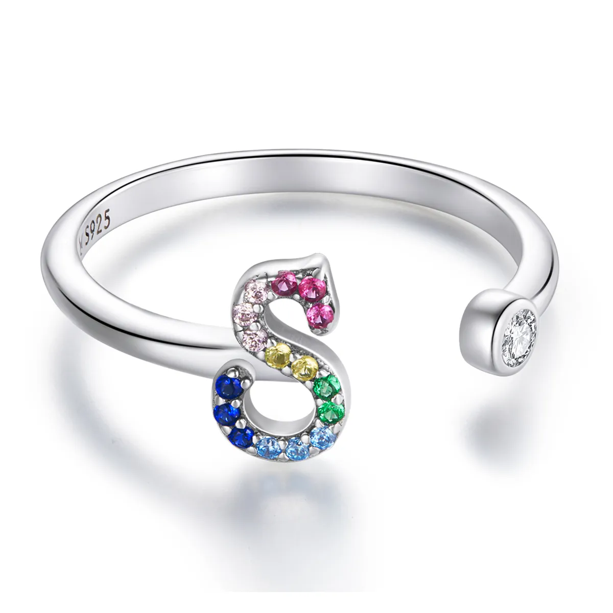 Pandora Style Colorful Letter-S Åpen Ring - SCR723-S