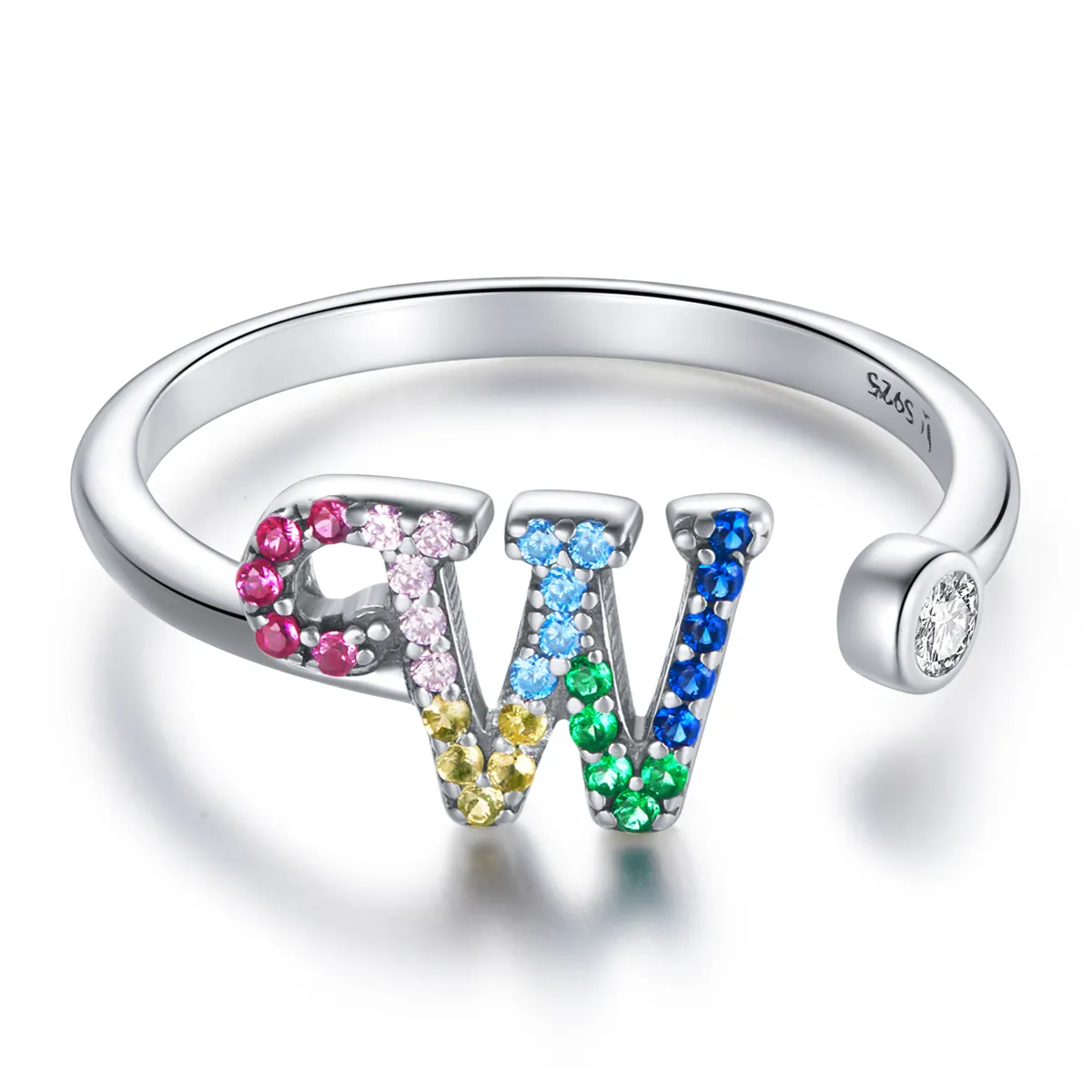 Pandora Style Colorful Letter-W Åpen Ring - SCR723-W