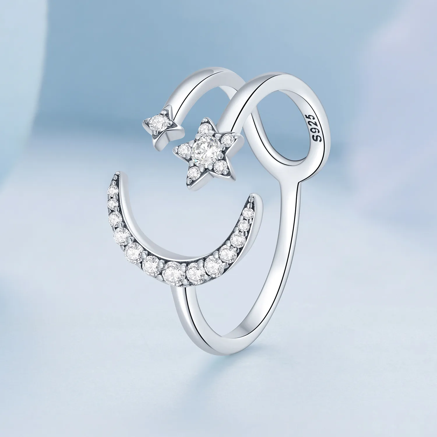 Pandora Style Moon and Stars Open Ring - BSR305