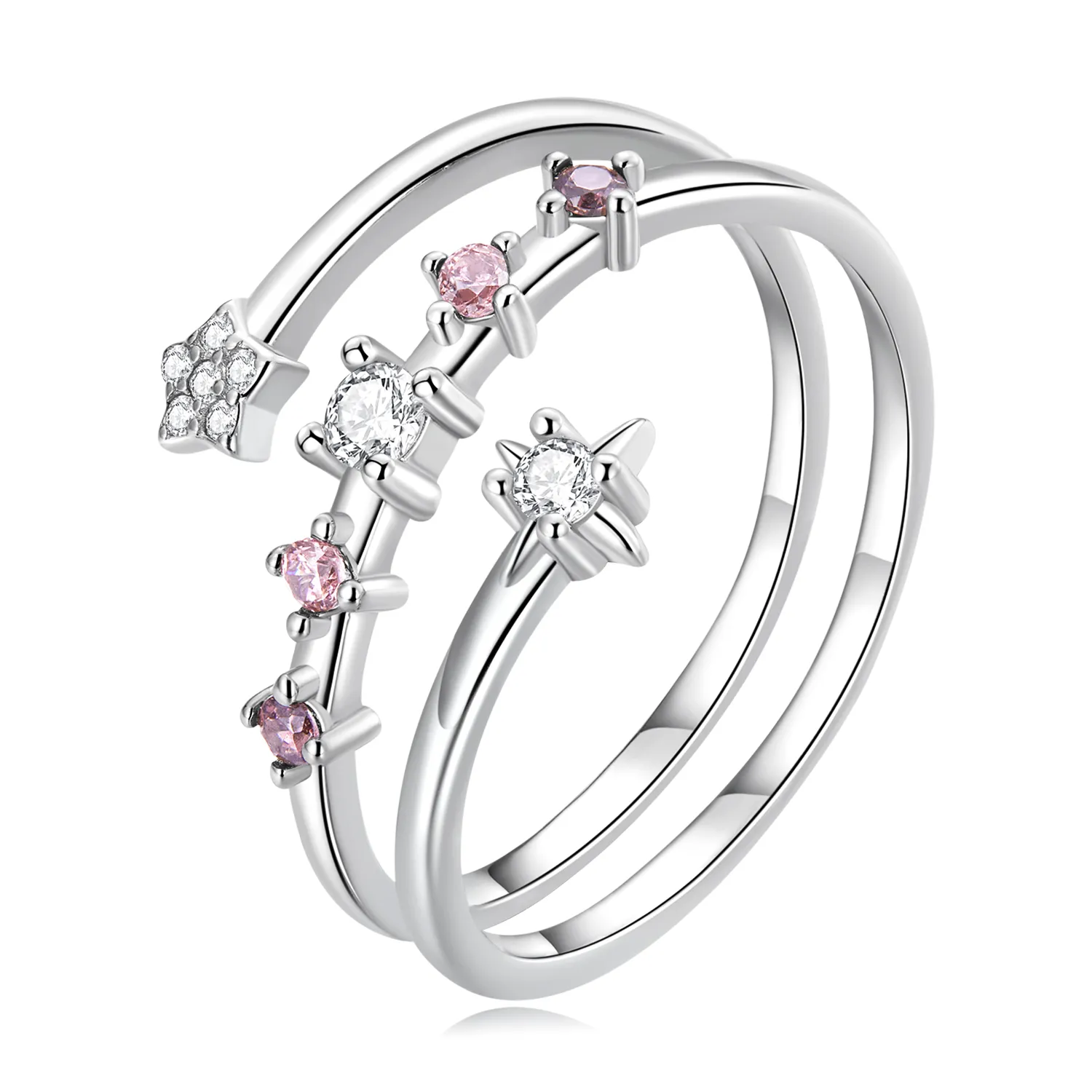 pandora style multi layered stars open ring bsr310