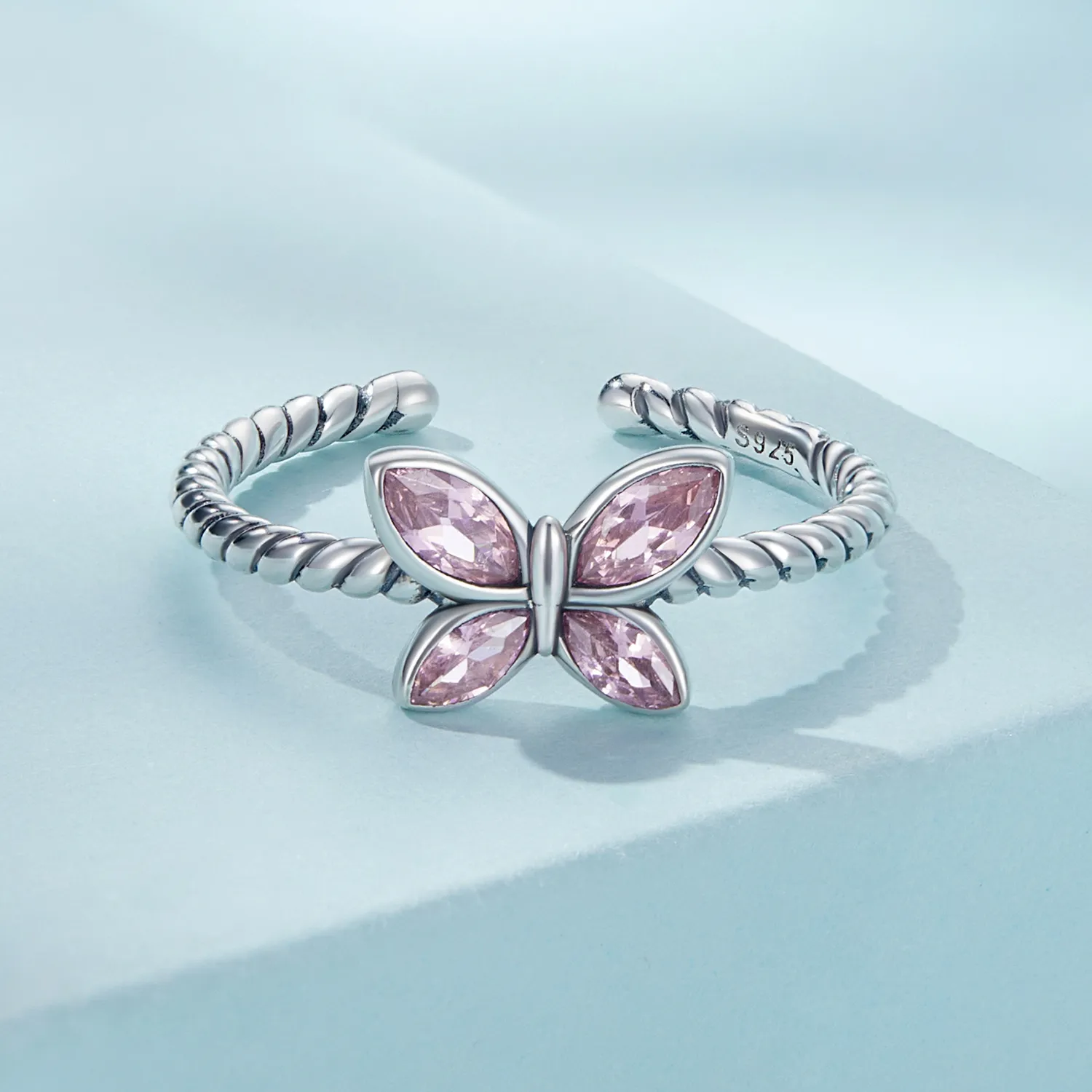 Pandora Style Pink Butterfly Twist Open Ring - SCR872