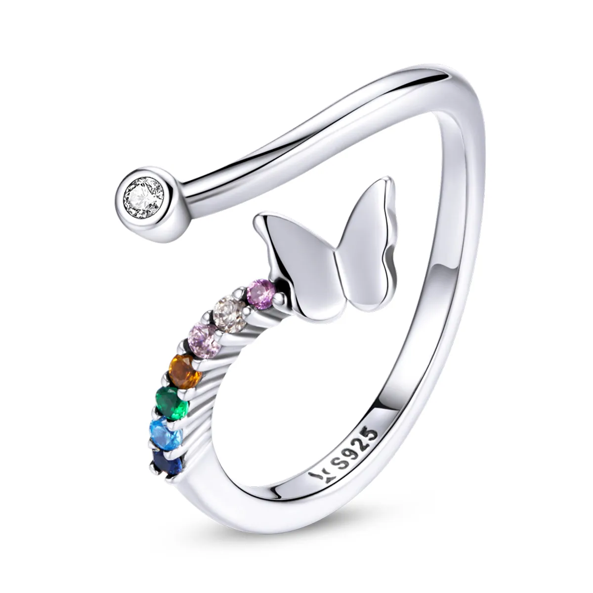 pandora style rainbow butterfly åpen ring scr730