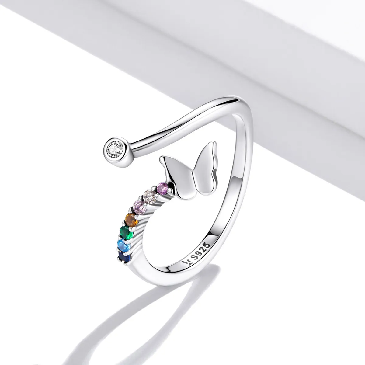 Pandora Style Rainbow Butterfly Åpen Ring - SCR730