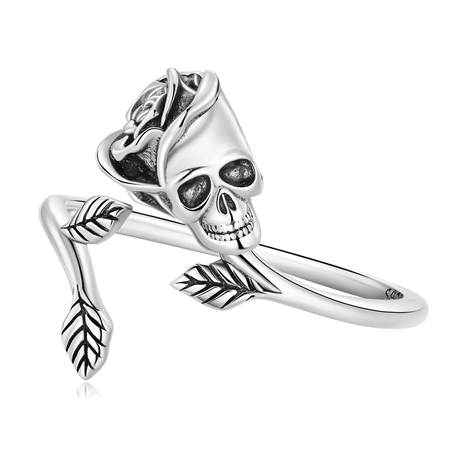 pandora style skull rose åpen ring scr879